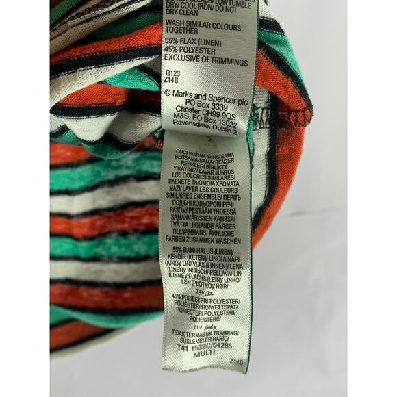 M&S COLLECTION Women's Red/White/Green Striped Crewneck Short Sleeve Top SZ 2 - Picture 10 of 11